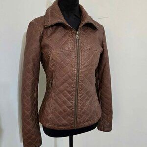Jessica Simpson Brown Faux Leather Jacket Size XS